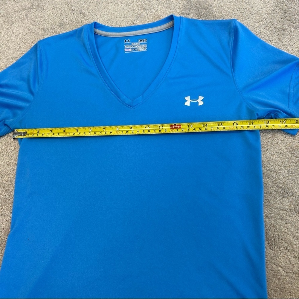 Under Armour Heat Gear blue short sleeve V-neck T-shirt Semi-Fitted top Sz S/M - Picture 6 of 7
